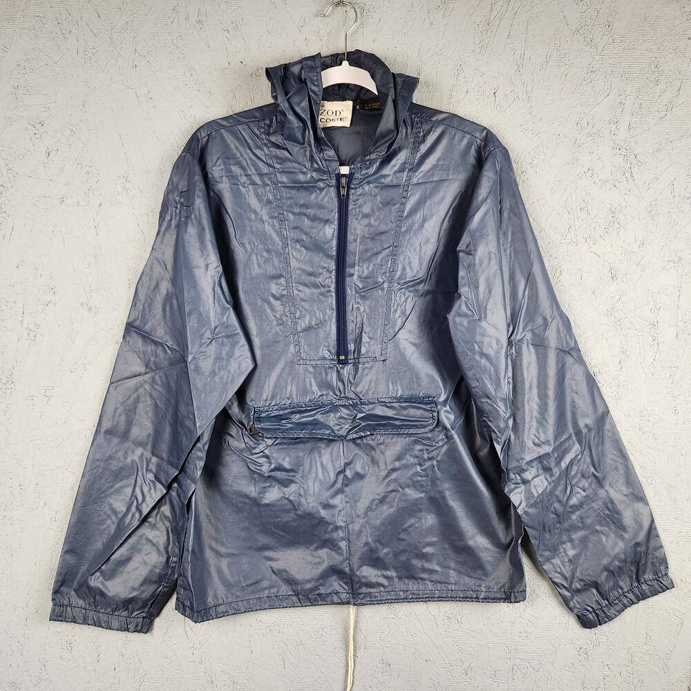 Vintage Izod Lacoste Jacket Mens Small Blue Hooded Windbreaker Anorak 80s Pocket
